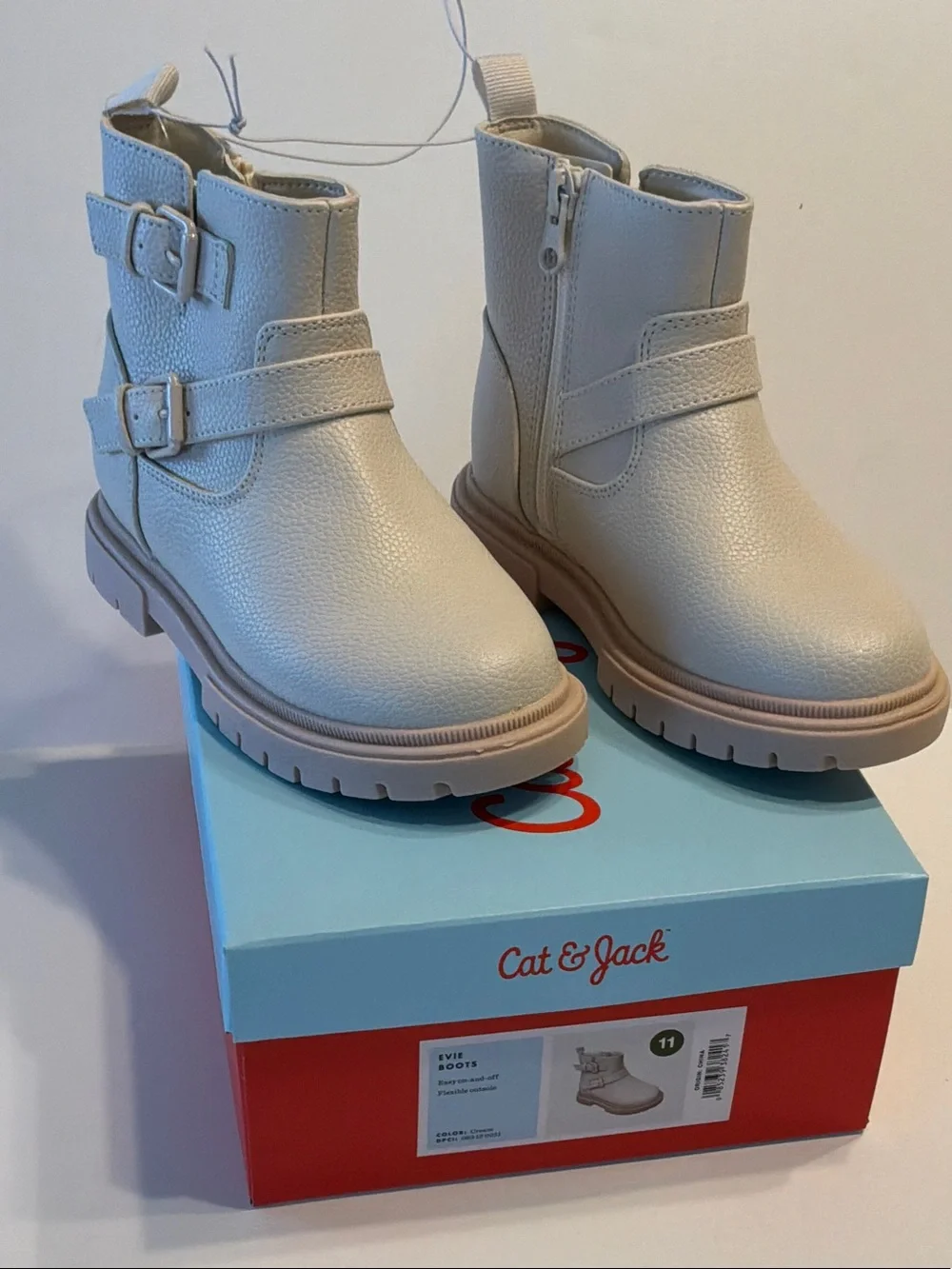 Cat & Jack Toddler Girl Evie Buckle Moto Cream Boots